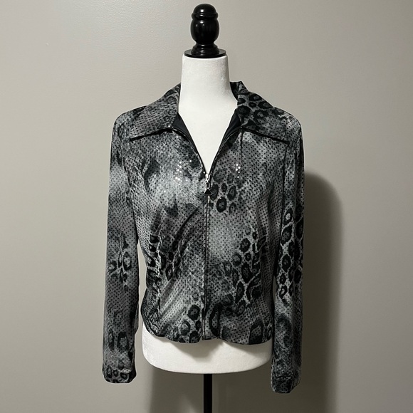 Jolibel Animal Print Sequins Full Zip Waist Length Jacket - Picture 1 of 9